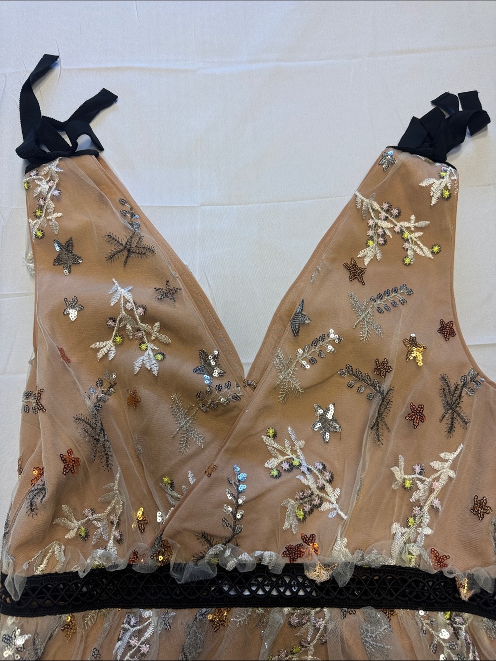 Self-Portrait Nude and Black Embroidered Tulle Party Dress - Picture 2 of 7